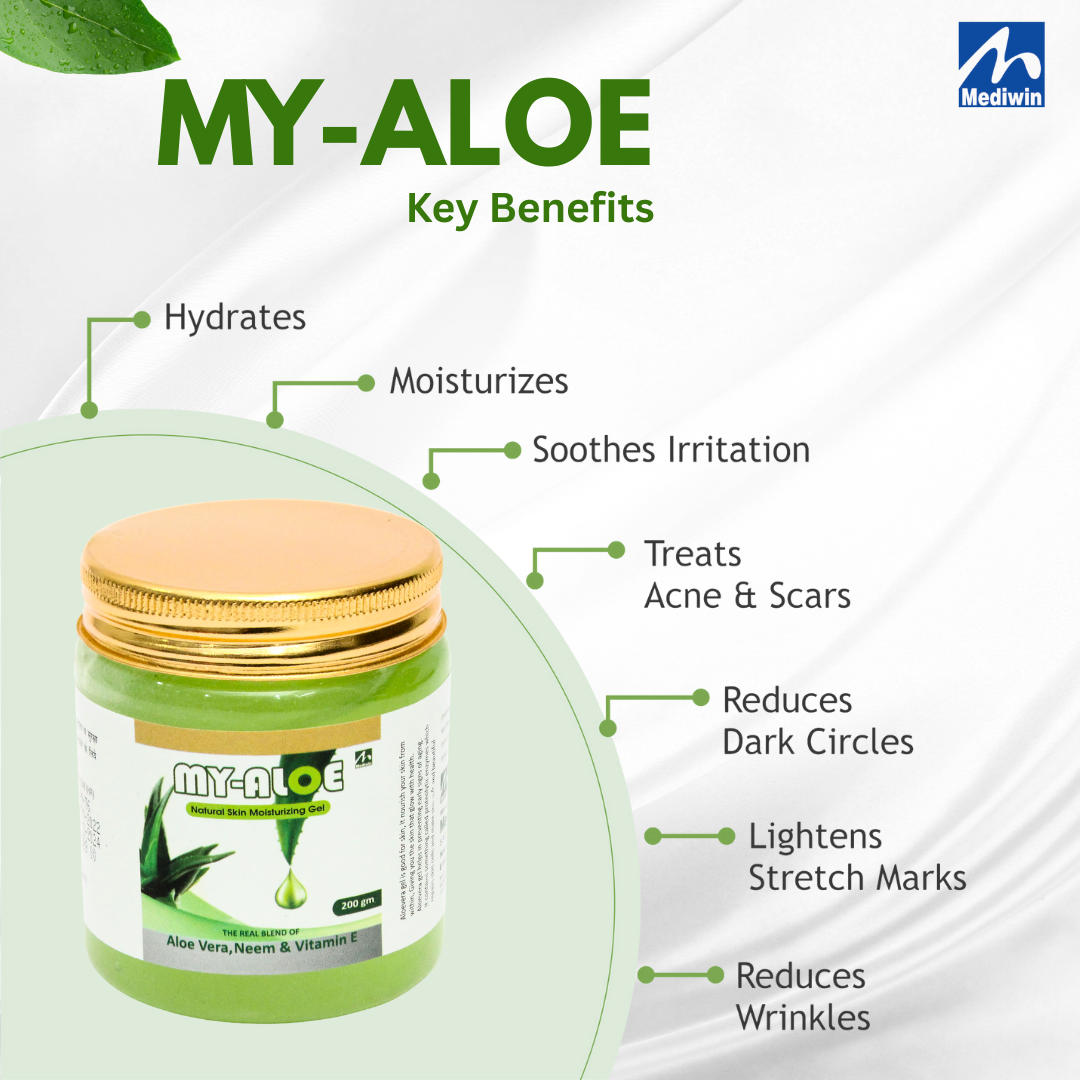 Aloe Benifits MY ALOE 200 gm | Aloe Vera Gel with Neem & Vitamin E | Daily Skin Care | Direct Manufacturer
