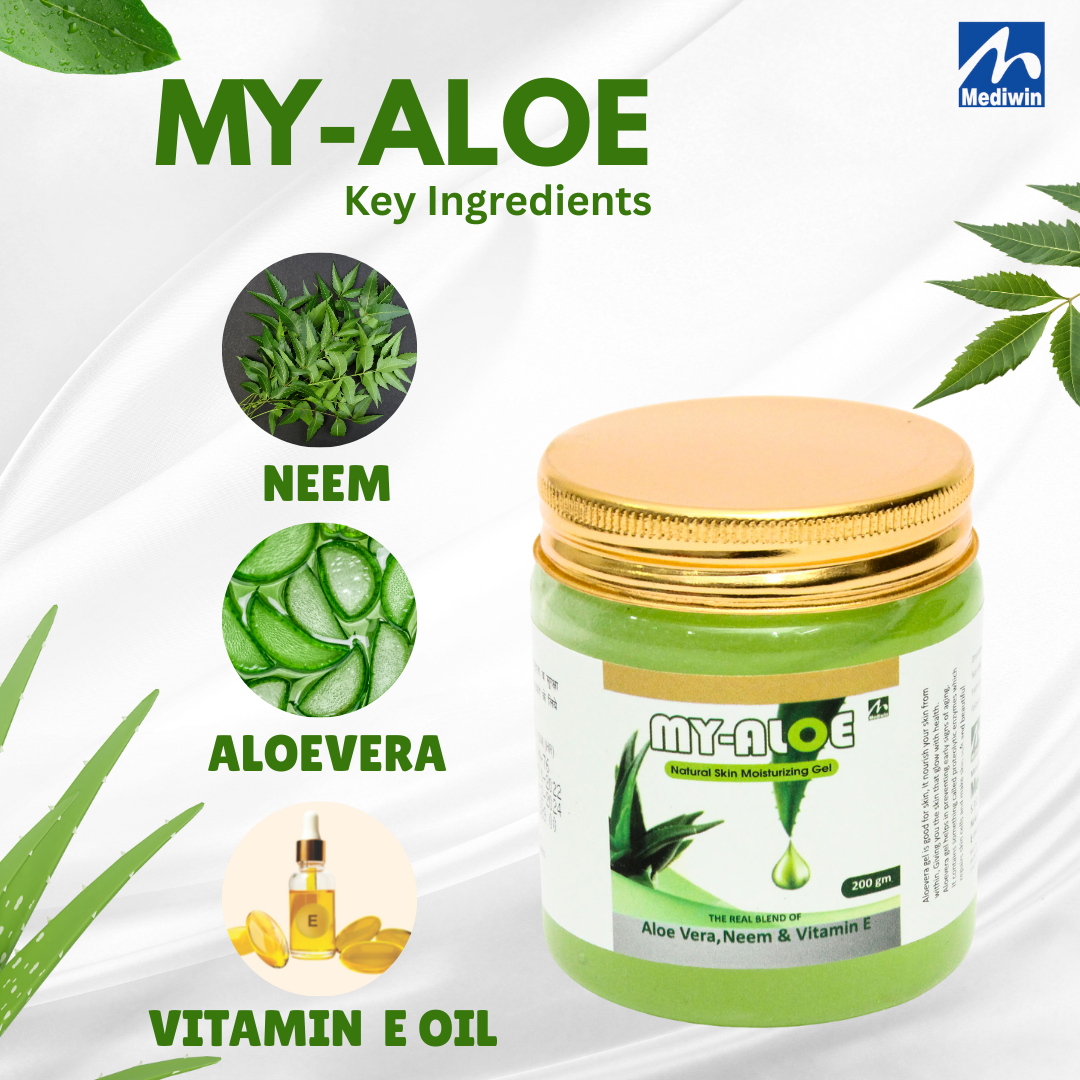My aloe MY ALOE 200 gm | Aloe Vera Gel with Neem & Vitamin E | Daily Skin Care | Direct Manufacturer