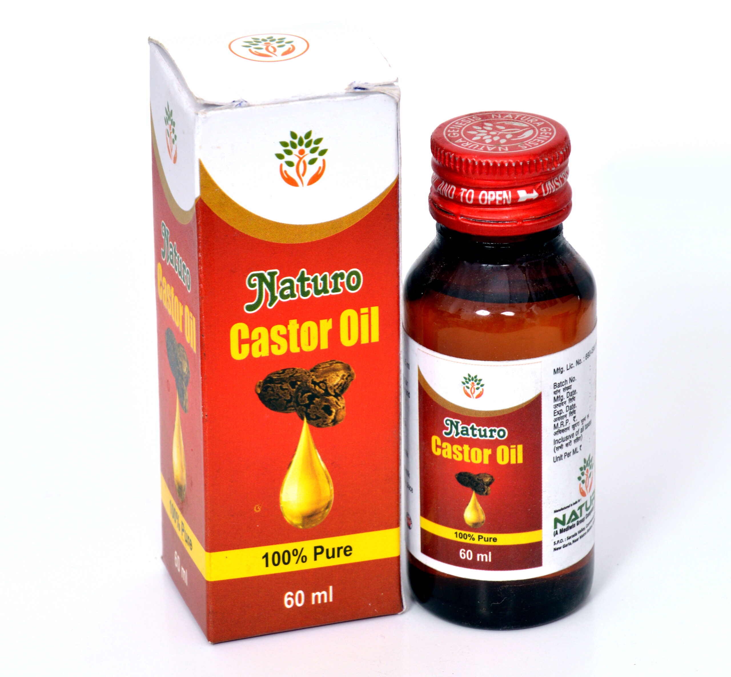 NATURO CASTOR OIL 5 Castor Oil 60 ml | Pure Cold-Pressed Hair & Skin Care Oil | Multi-Purpose Natural Moisturizer | Direct Manufacturer