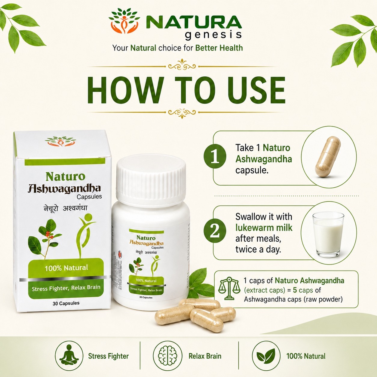 Naturo Ashwagandha Capsules E NATURO Ashwagandha Capsules – Ayurvedic Stress Support | Natural Energy & Daily Wellness Formula | Direct Manufacturer Quality