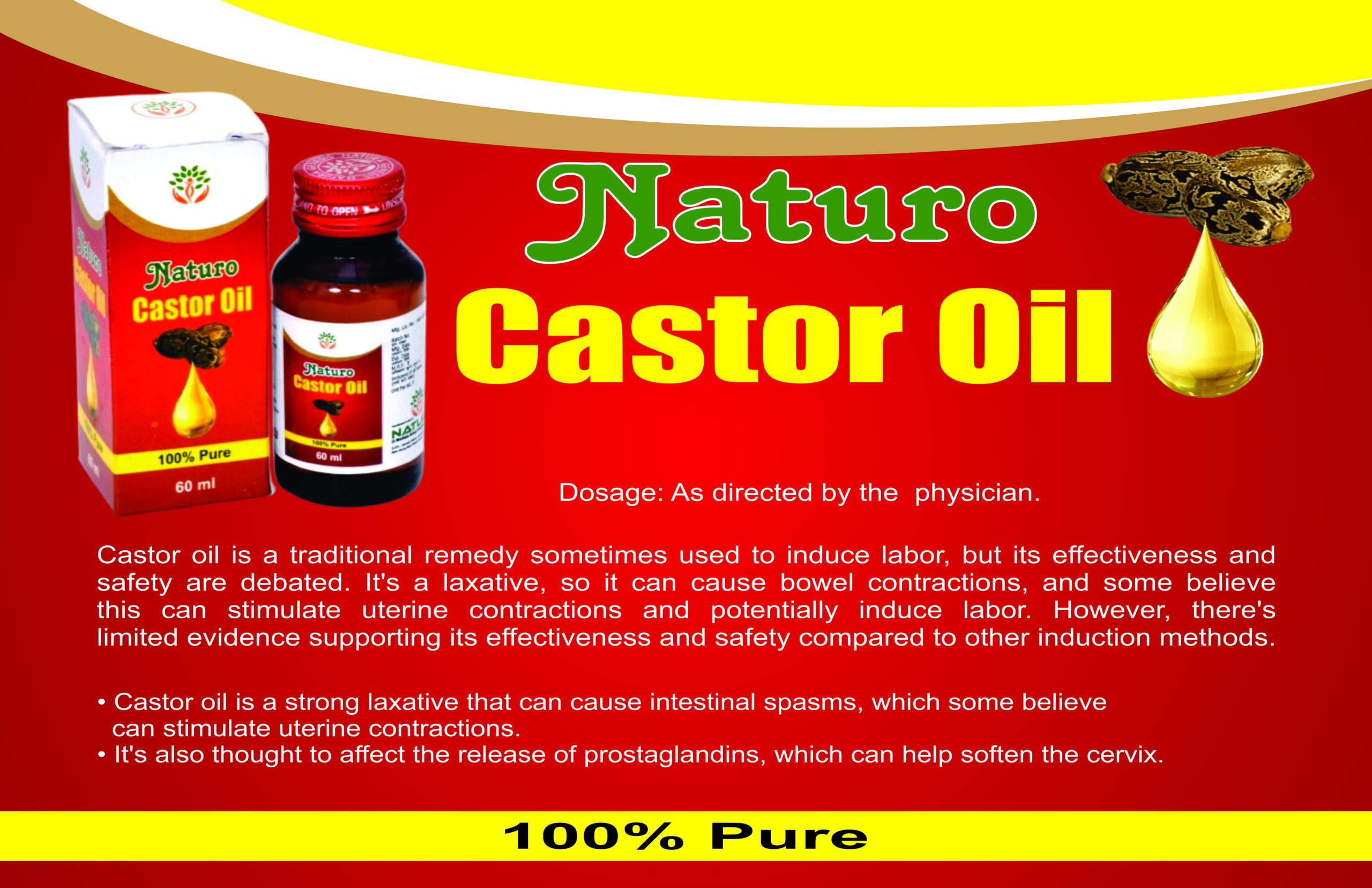 Naturo Castor Oil Visual 4 Castor Oil 60 ml | Pure Cold-Pressed Hair & Skin Care Oil | Multi-Purpose Natural Moisturizer | Direct Manufacturer