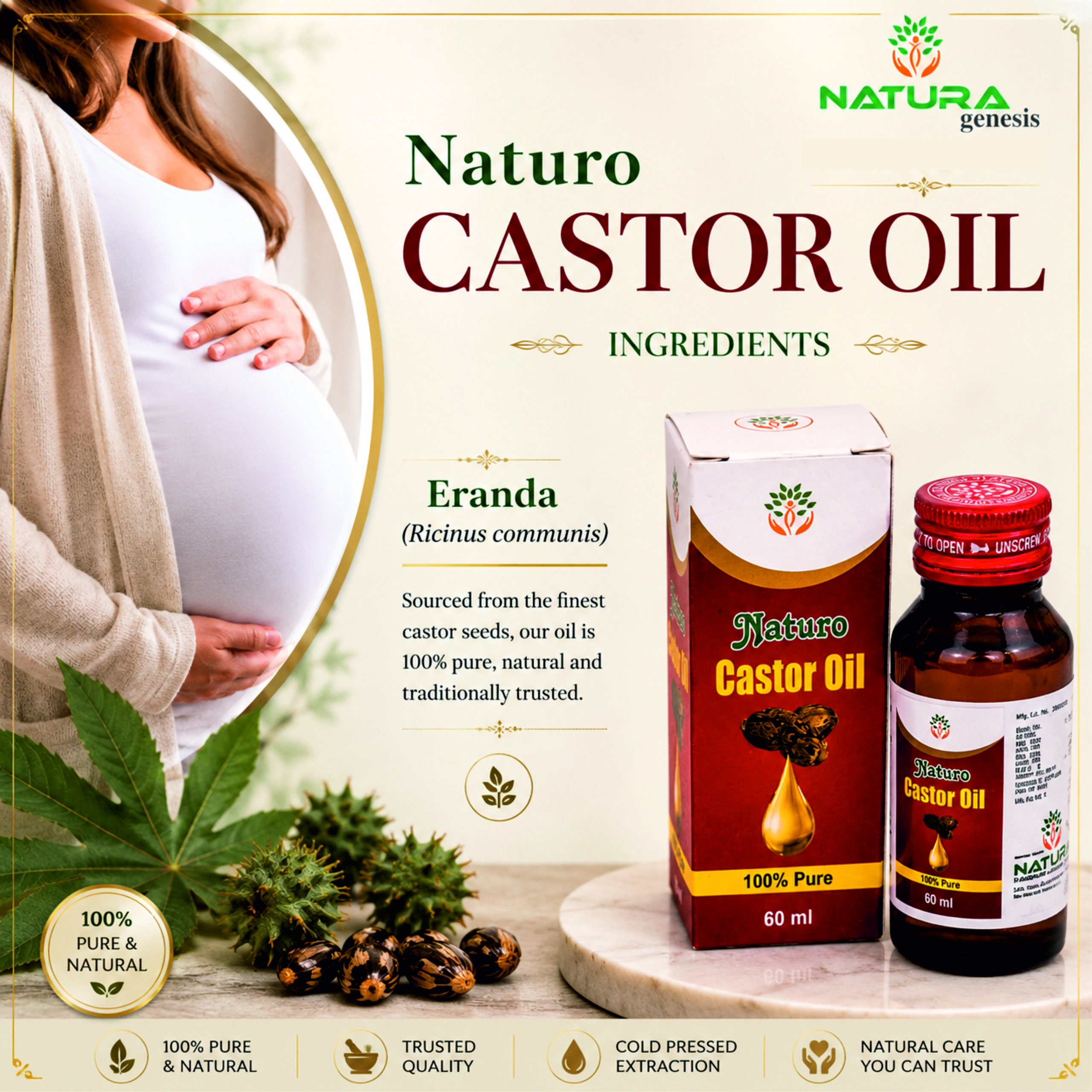 castor oil 1 Castor Oil 60 ml | Pure Cold-Pressed Hair & Skin Care Oil | Multi-Purpose Natural Moisturizer | Direct Manufacturer