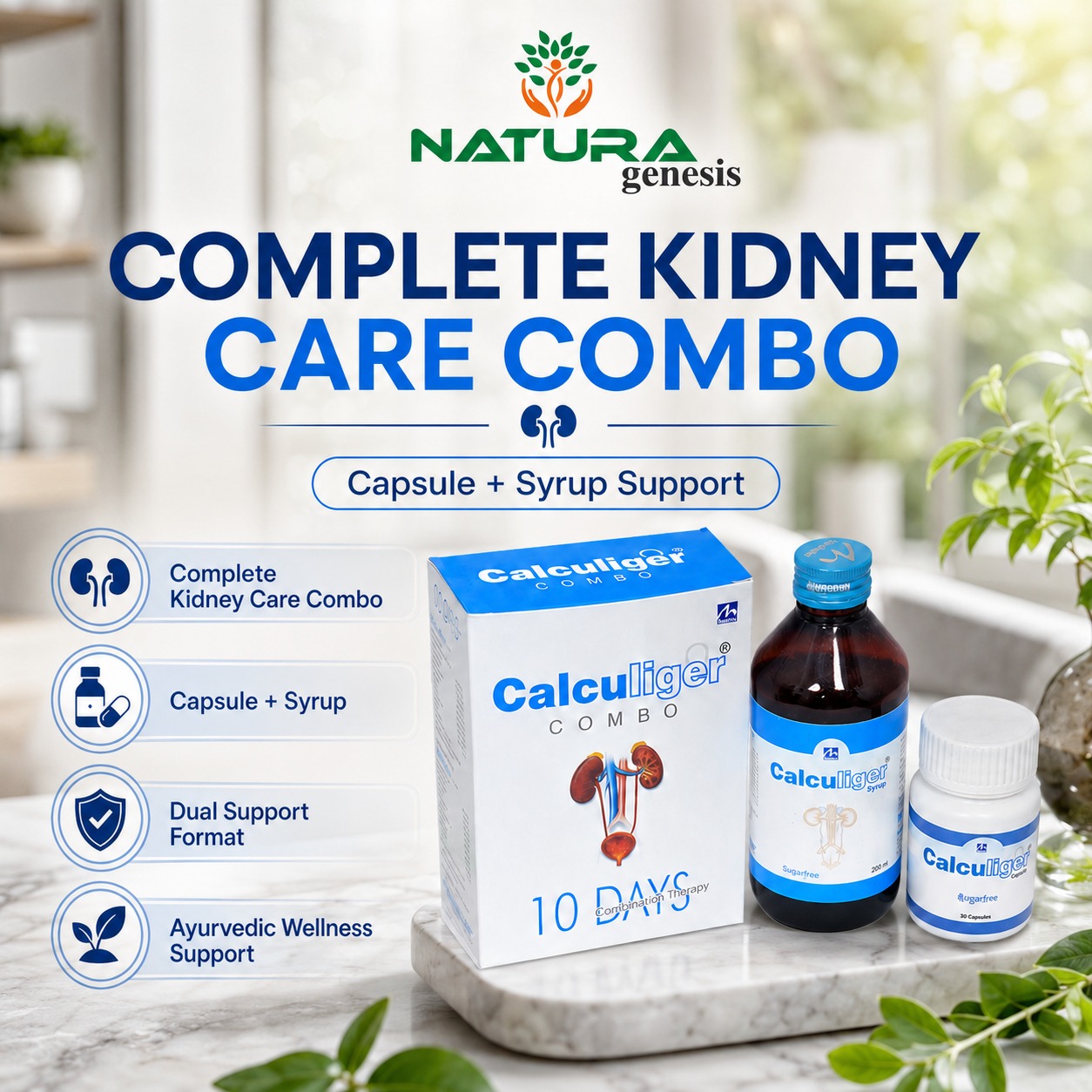 Calculiger Combo A Calculiger Combo | Ayurvedic Kidney & Urinary Wellness Support | Capsule + Syrup Formula
