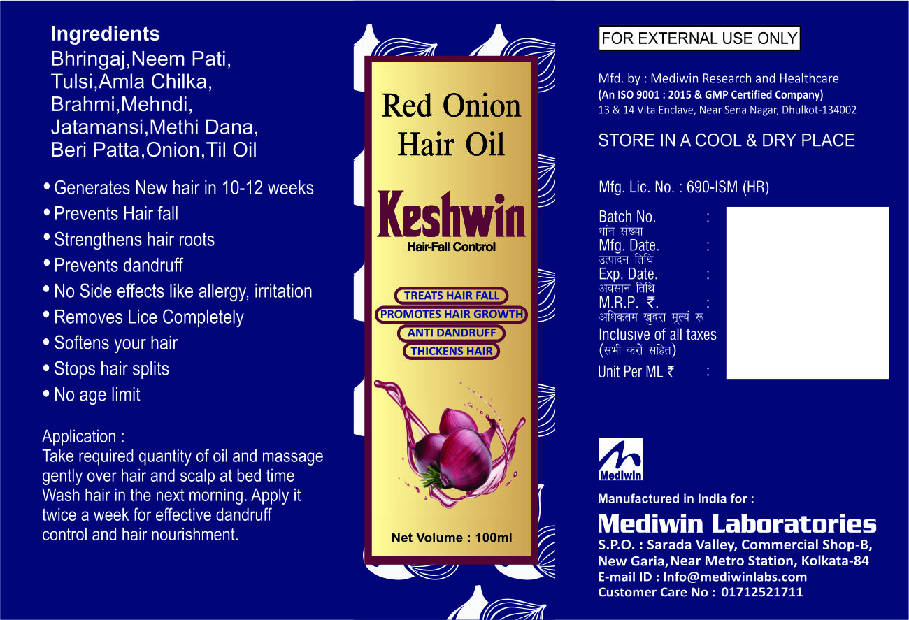 KESHWIN Red Onion Hair 5 KESHWIN Red Onion Hair Oil 100ml | Herbal Hair Care Oil | Strong & Healthy Hair Support | Direct Manufacturer