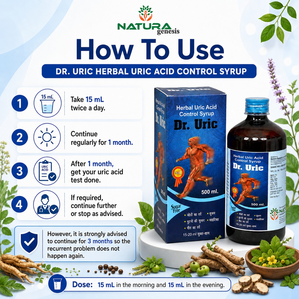 Dr. urice Product Img4 NATURO DR Uric Syrup 500ml | Herbal Uric Acid Support Syrup | Joint Wellness Support | Direct Manufacturer