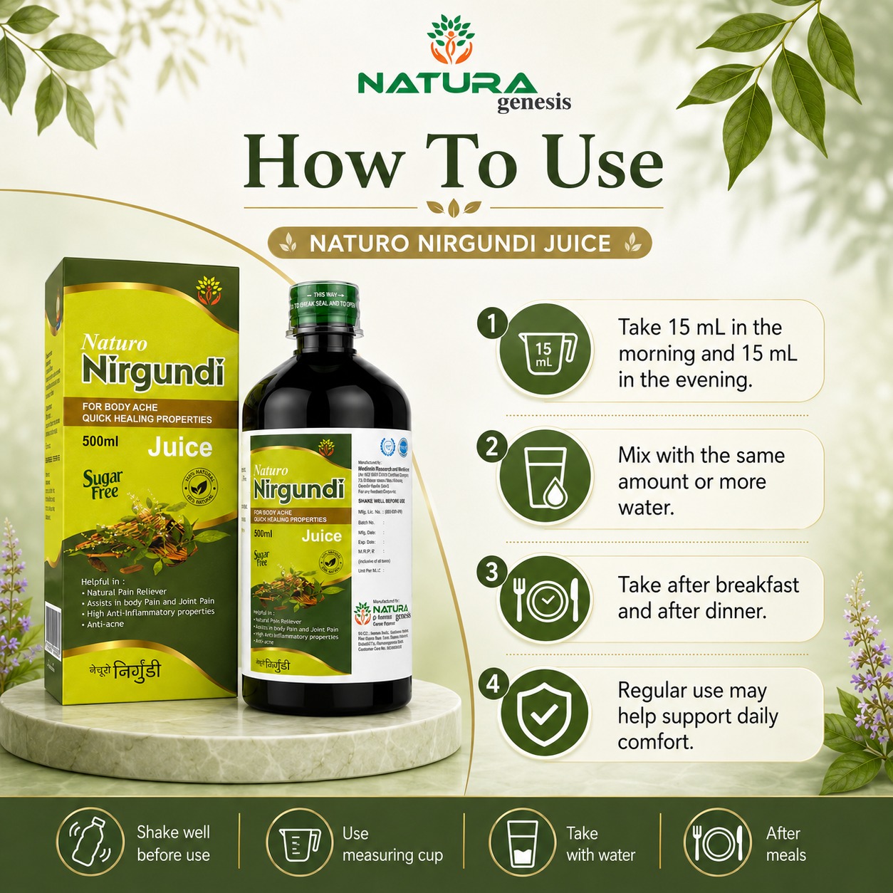 Nirgundi3 NATURO Nirgundi Juice 500ml | Herbal Wellness Juice | Joint Comfort & Mobility Support | Direct Manufacturer