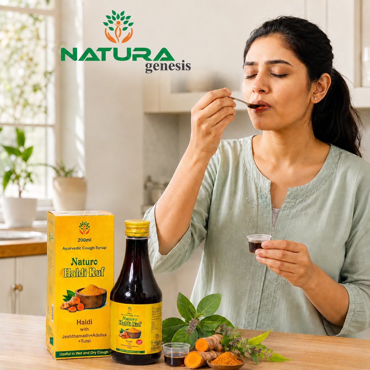 haldi kuf syrup 200 ml 1 NATURO Haldi Kuf 200ml | Ayurvedic Herbal Cough Syrup | Throat & Respiratory Wellness Support | Direct Manufacturer