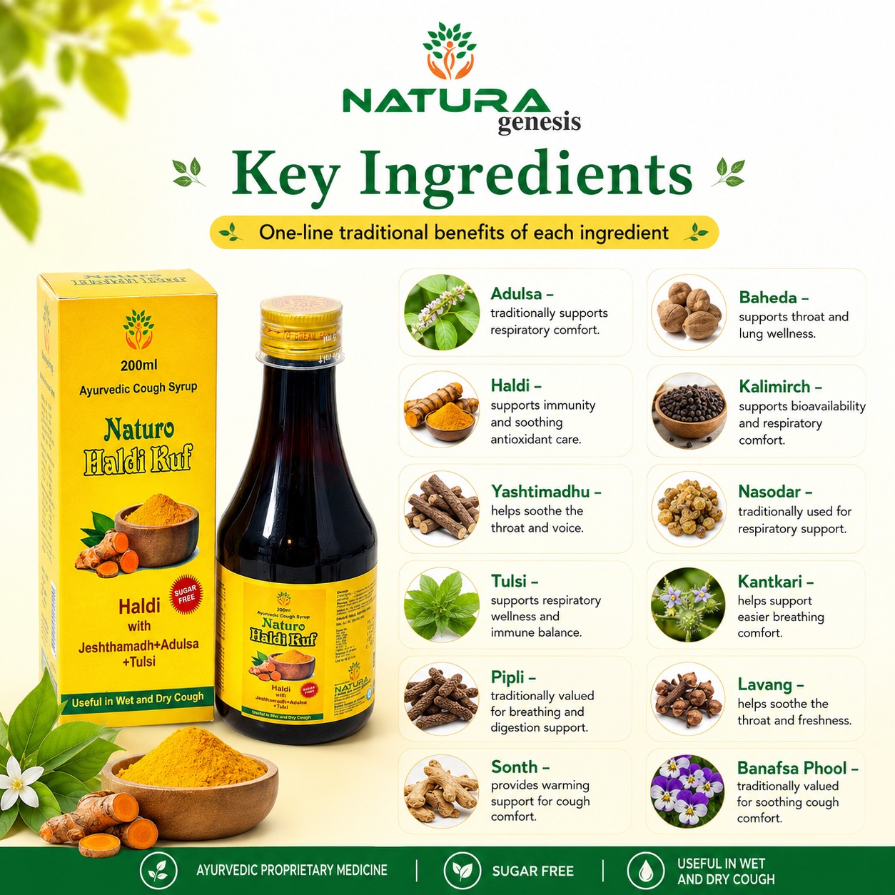 haldi kuf syrup 200 ml 3 NATURO Haldi Kuf 200ml | Ayurvedic Herbal Cough Syrup | Throat & Respiratory Wellness Support | Direct Manufacturer
