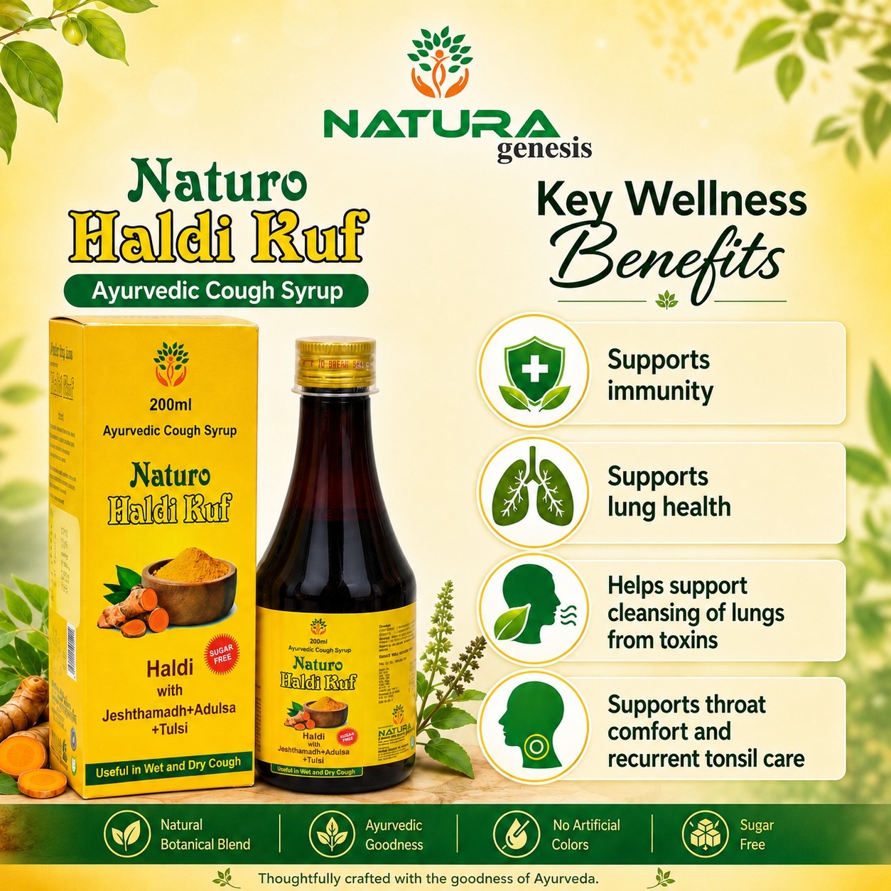 haldi kuf syrup 200 ml 4 NATURO Haldi Kuf 200ml | Ayurvedic Herbal Cough Syrup | Throat & Respiratory Wellness Support | Direct Manufacturer