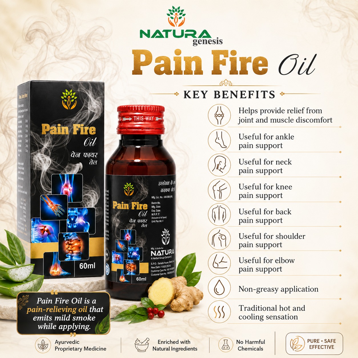 pain fire 3 NATURO Pain-Fire Oil 60ml | Herbal Joint & Muscle Relief Oil | Daily Comfort Support | Direct Manufacturer