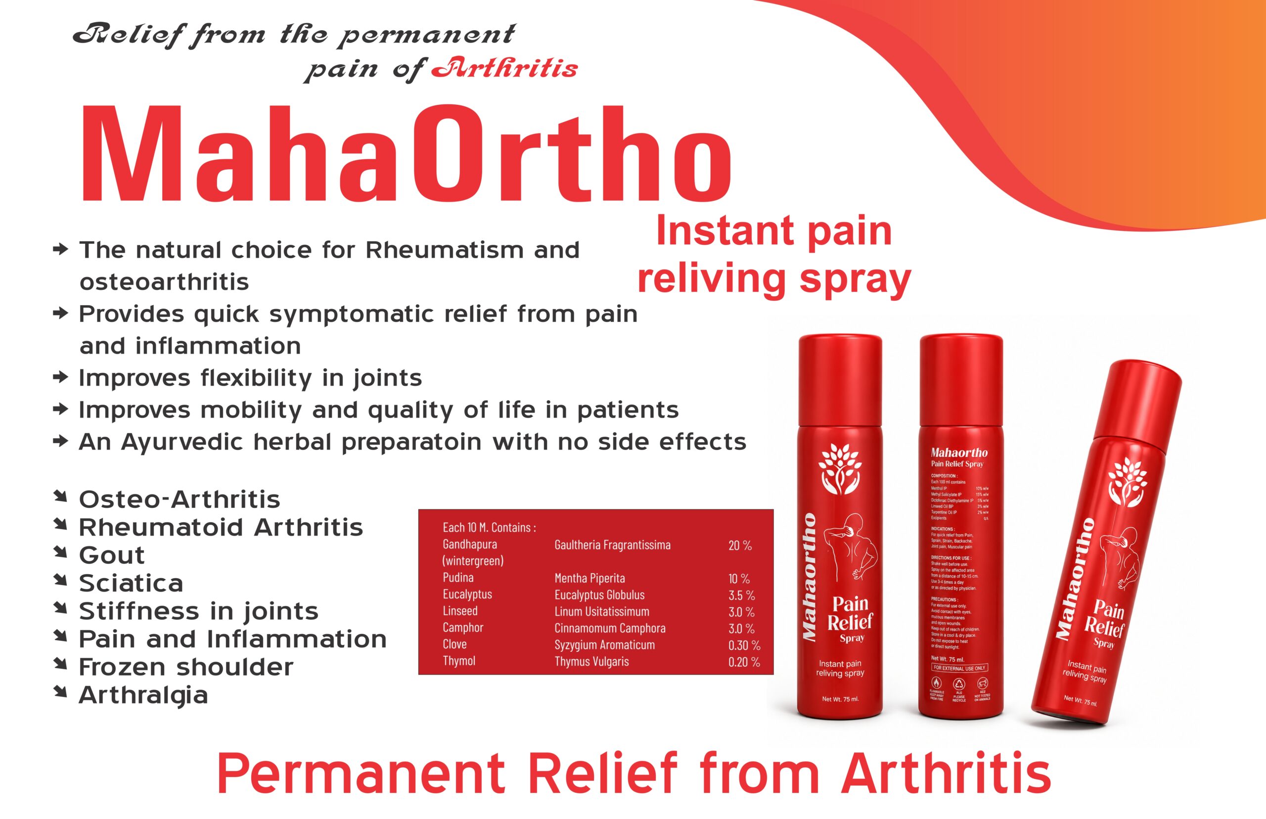 Mahaortho Pain Relief Sapray 6 Mahaortho Pain Relief Spray – Instant Herbal Relief for Joint Pain, Back Pain, Muscular Discomfort, Sprains & Sports Injuries