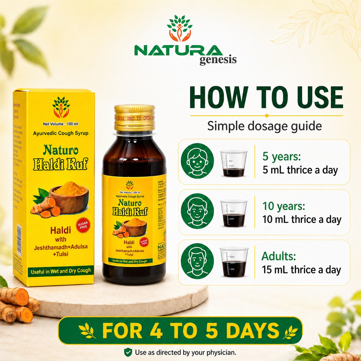 haldi kuf syrup 100 ml 3 Naturo Haldi Kuf Ayurvedic Cough Syrup – Sugar Free | 100ml