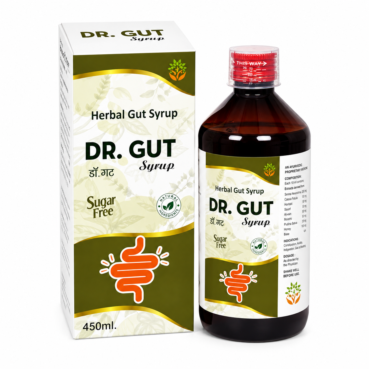 DR. GUT DR. GUT Herbal Gut Syrup 450ml | With Aloe Vera, Mulethi, Ginger, Nirgundi & Punarnava | Sugar-Free Ayurvedic Digestive Syrup