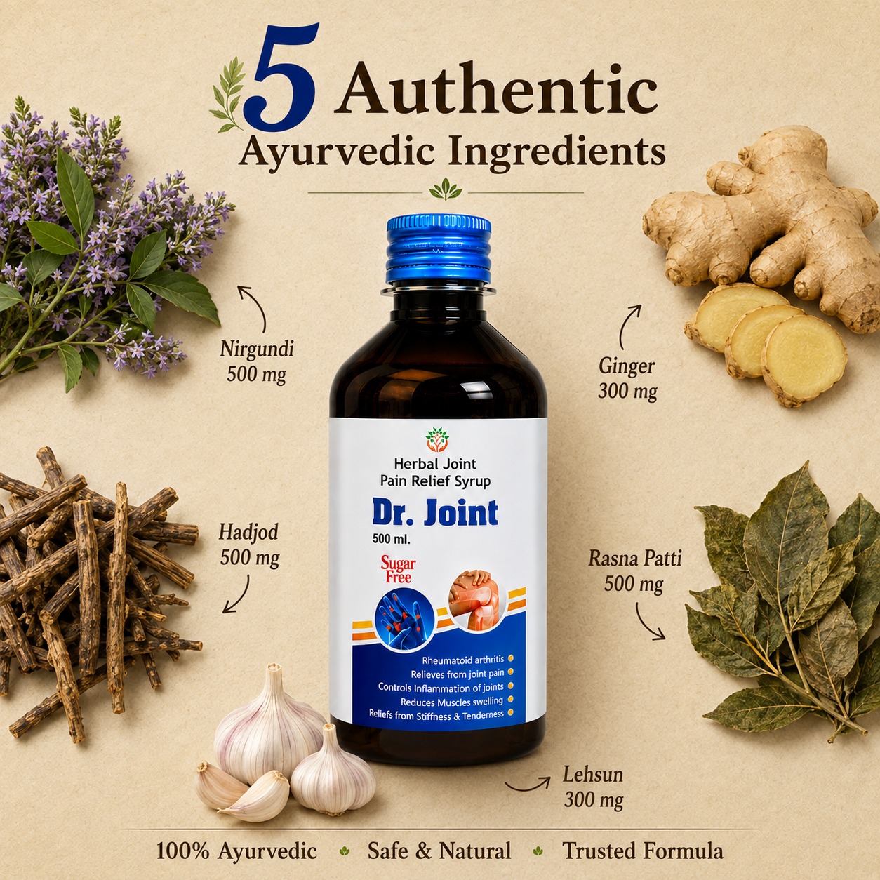 DR. Joint 3 Dr. Joint Syrup 500 ML | Herbal Joint Pain Relief Syrup | Ayurvedic Joint Comfort Formula | Stiffness & Mobility Support | Direct Manufacturer