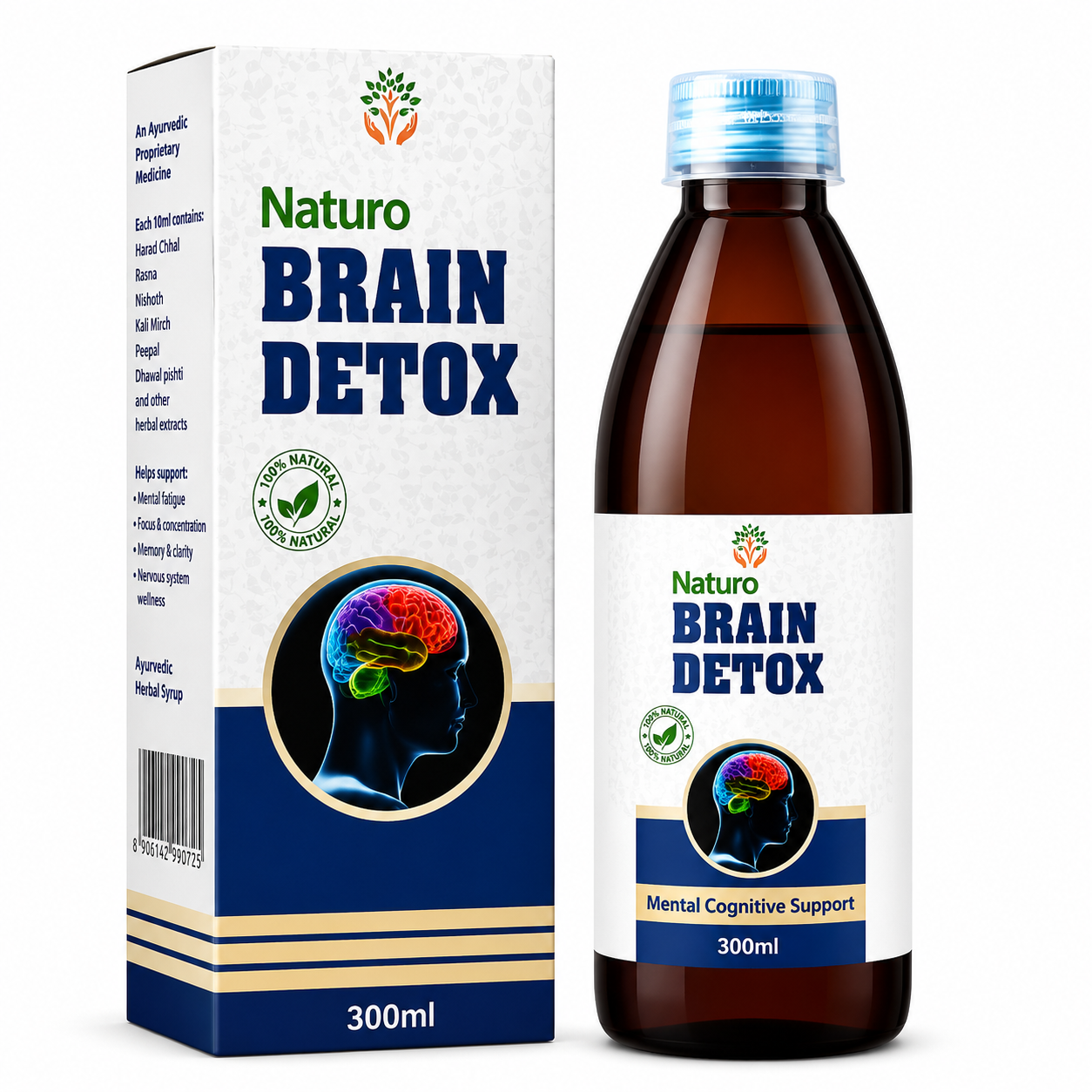 brain detox Naturo Brain Detox Syrup 300ml | With Harad, Rasna, Nishoth, Kali Mirch, Peepal, Dhawal Pishti & Herbal Extracts | for Mental Cognitive Support, Focus & Concentration