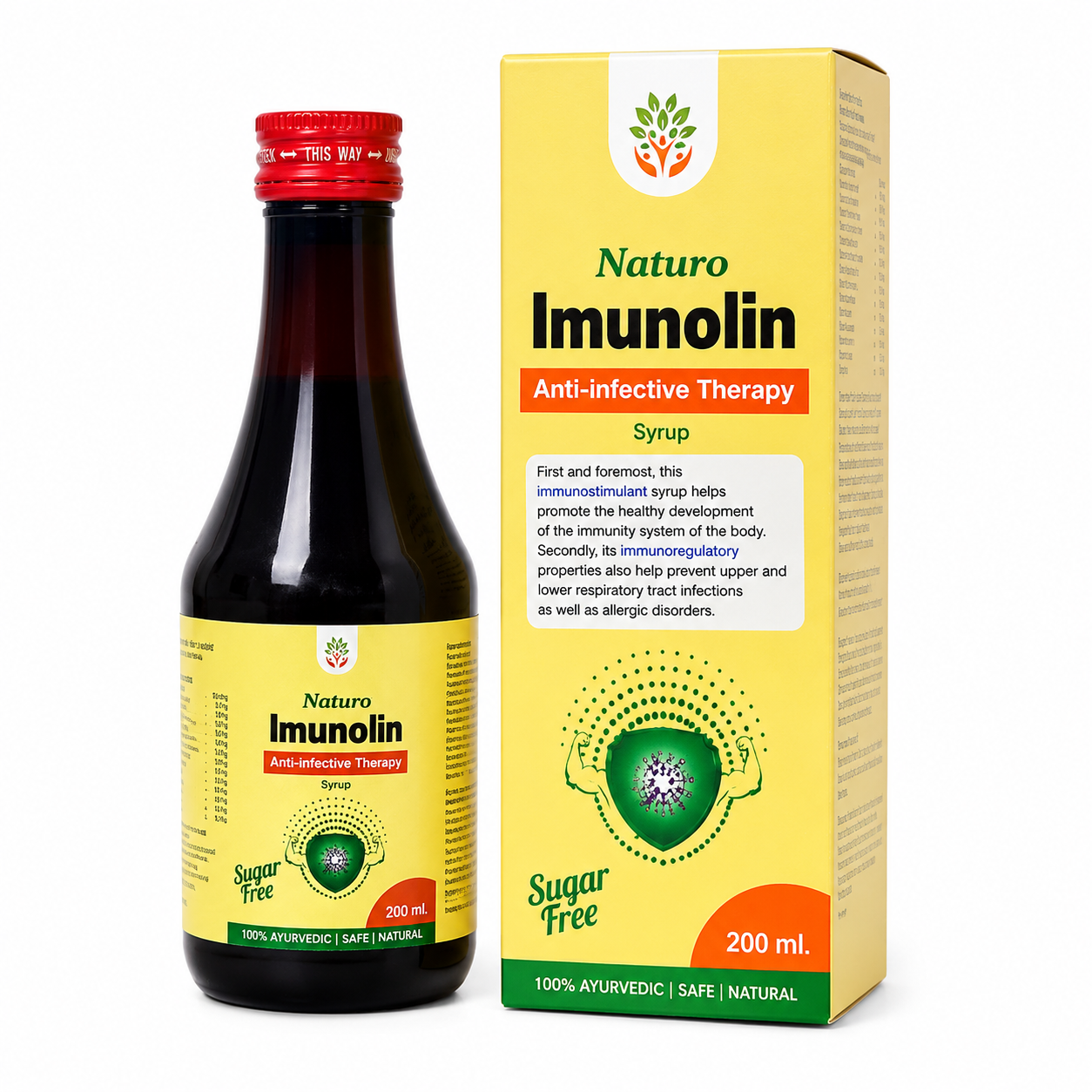 imunolin Naturo Imunolin Syrup | With Mahasudarshan, Mahatikta, Guduchi, Trikatu, Pushkaramool, Yashtimadhu, Musta & Guggulu | 200ml for Immune & Respiratory Support