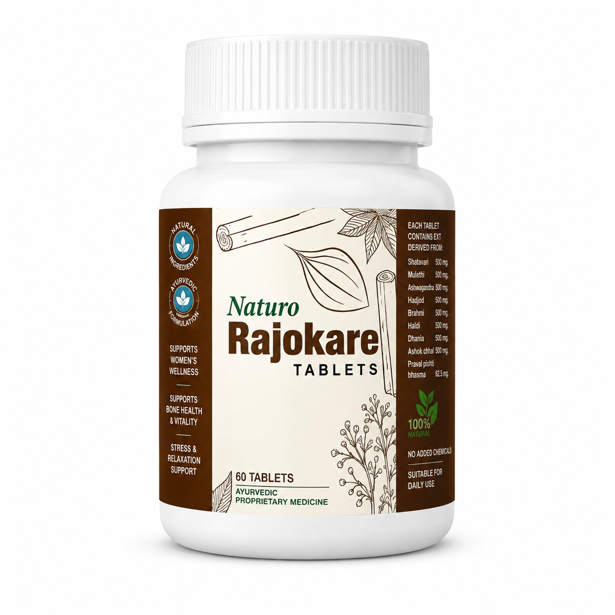 rajokare Naturo Rajokare Tablets | Ayurvedic Women’s Wellness Support for Bone Health, Vitality, Stress & Relaxation | 60 Tablets