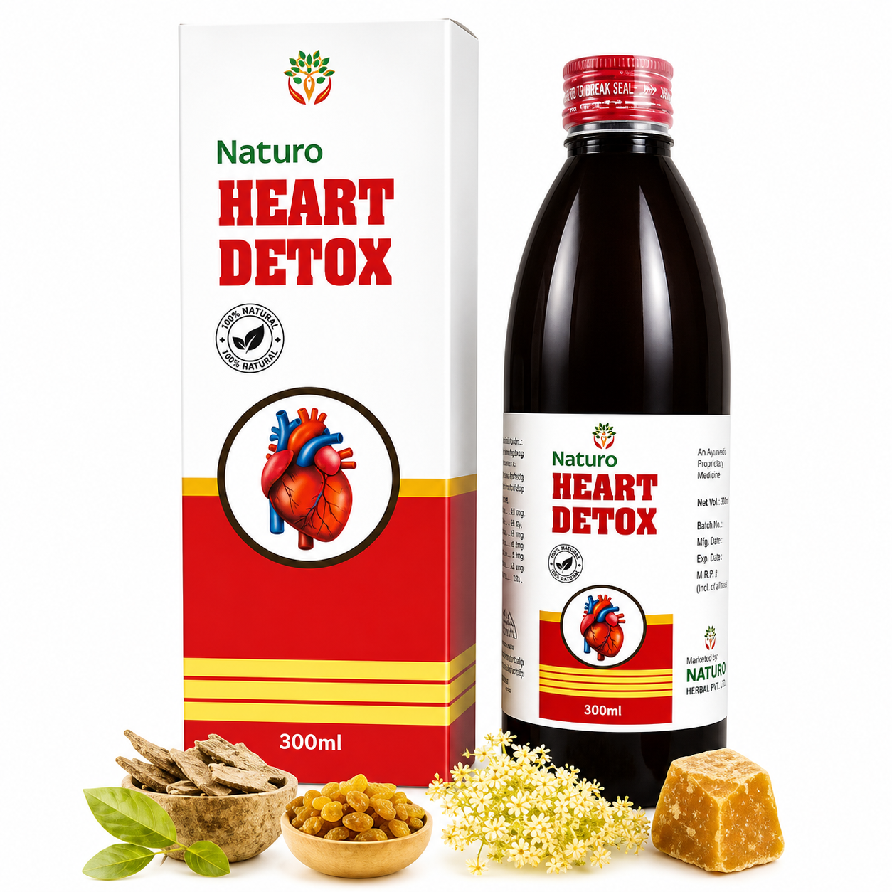 Naturo Heart Detox NATURO HEART DETOX SYRUP 300 ml | Herbal Heart & Cardiovascular Wellness Support | Ayurvedic Heart Care Formula